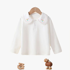 เสื้อโปโลเด็กสีพื้น ปักลายสำหรับเด็กผู้หญิง เสื้อซับในสีขาว ชุดนักเรียน เสื้อผ้าฝ้ายแท้ ระบายอากาศได้ดี - Product Image 3