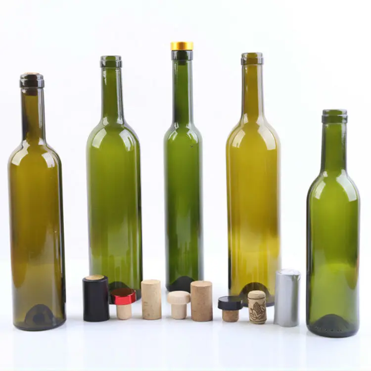 Nhà cung cấp Nhà Máy Bán Chạy nhất 750ml màu xanh đậm Glass Wine Bottle với nút chai cap