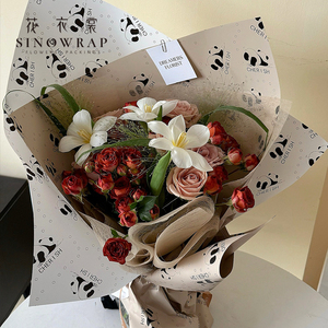 SINOWRAP Nouvel An Ventes Flash Papier d'Emballage Fleurs Motif <span class=keywords><strong>Panda</strong></span> 55*55CM 65Micro Imperméable Fournitures Fleuristes - Product Image 2