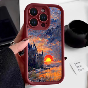 Nouvelle coque de téléphone Coucher de soleil et lever de soleil au château pour iPhone 16 17 Pro Max 14 13, coque arrière givrée antichoc couleur bonbon - Product Image 4