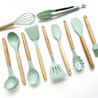 Accessoires de cuisine Outils de cuisine 12 pièces Ensemble d'ustensiles de cuisine en silicone de qualité alimentaire avec manche en bois