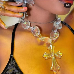 Collier ras du cou épais en acrylique transparent avec croix colorée, design Hip Hop audacieux, motif <span class=keywords><strong>Jesus</strong></span> Laser UV Cool Boy Teen Pig Nose, pour femmes et hommes - Product Image 2