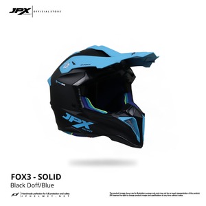 Le casque de motocross JPX Fox3 à sangle magnétique est noir jais avec une finition bleu mat pour des performances et un style tout-terrain extrêmes. - Product Image 5