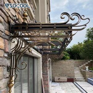 Tettoia Moderna <span class=keywords><strong>in</strong></span> <span class=keywords><strong>Ferro</strong></span> Battuto Nero di Lusso con Vetro, Decorazione Esterna Personalizzata, Vendita all'Ingrosso - Product Image 6