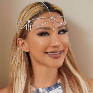 เครื่องประดับศีรษะ<span class=keywords><strong>เจ้าสาว</strong></span>แบบเรียบง่าย ประดับคริสตัลหลายเม็ด พร้อมจี้ห้อยประดับพู่ห้อย ดีไซน์แสกกลางสำหรับผู้หญิง - Product Image 5