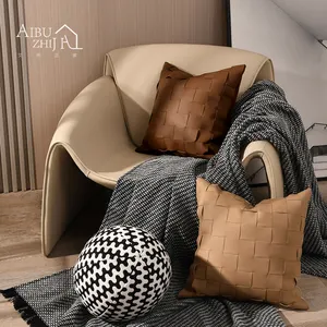 AIBUZHIJIA Faux Leather Cushion Covers Woven Leather Throw Pillows Modern Outdoor Farmhouse Decorative Pillowcases For Couch