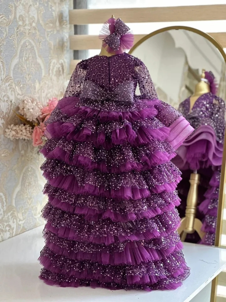 blue dress for baby girl Purple Rhinestone Halter Basque Waist Kids Birthday Dress main image 1