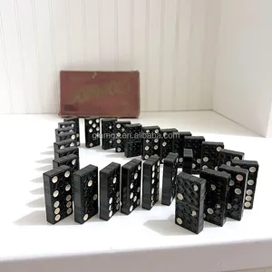 Domino Custom Logo Acrylic Sublimation Black Box Profesional Double 6 Set Domino Game
