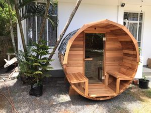 غرفة ساونا خشبية عالية الجودة للحدائق الخلفية، ساونا برميلية خارجية من خشب الأرز للاستخدام التجاري أو المنزلي - Product Image 6