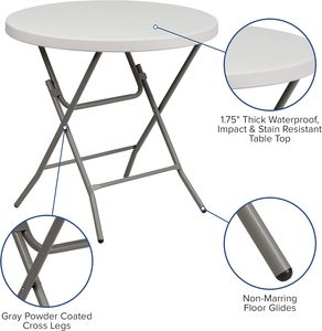 Mesa de comedor plegable de HDPE de 32 pulgadas de diámetro redondo resistente para cocina restaurante <span class=keywords><strong>Bistro</strong></span> eventos al aire libre fiesta Camping - Product Image 2