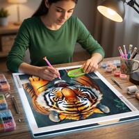 Kit de Peinture Diamant 5D Tigre Rugissant en Close-up, Kit Complet DIY pour Adultes Débutants 40x40cm