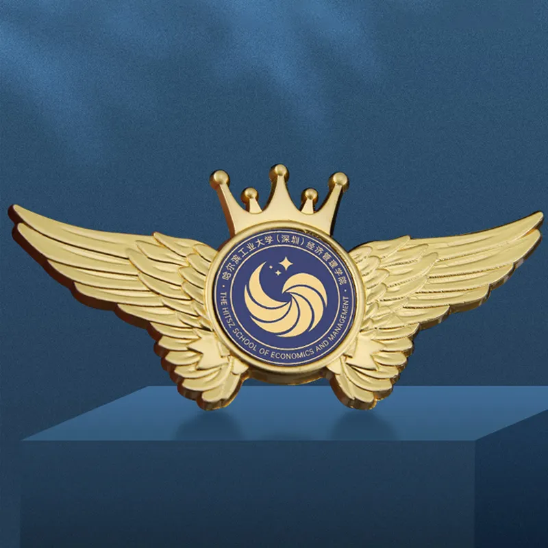 Fabbrica all'ingrosso di alta qualità ali di aeroplano perno personalizzato 3D metallo placcato oro distintivo ala