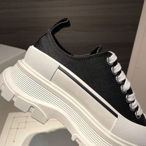 Baskets plateforme en toile noire à lacets, bout rond, semelle épaisse, chaussures pour femmes, toutes saisons, confortables et amorties - Product Image 3