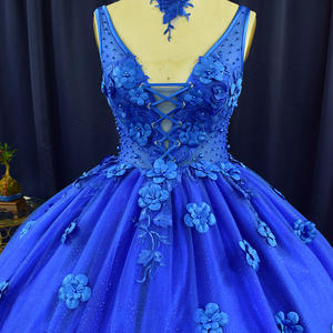 Vestido de Fiesta de Quinceañera LSFL08, Elegante, Azul Real, Sin Mangas, con Apliques de Cuentas, Cristal, Estilo Princesa - Product Image 2