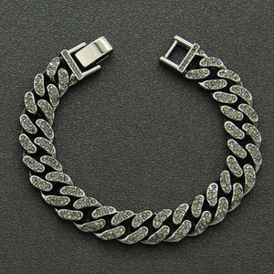 Hiphop Geometric Punk Street Dance Style Alloy Charm Cuban Chain Men's Cool Crystal Rhinestone <b>Silver</b> Plated <b>Bracelet</b> Fashion - Product Image 1