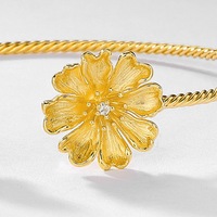 Bracelet en argent sterling 925 plaqué or, style Instagram, luxe léger, motif fleur simple, fait main, brossé, inspiré du Japon et de la Corée