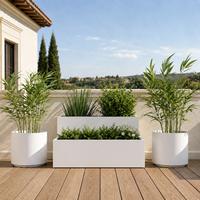 Combinaison de jardinières métalliques rondes et rectangulaires pour terrasse extérieure, patio, décoration de jardin, présentation de plantes