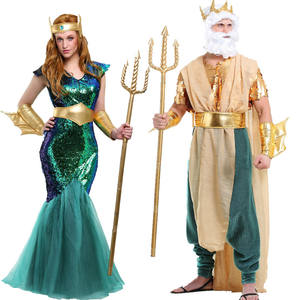 Ensemble de jeu de rôle pour couple Poseidon et <span class=keywords><strong>sirène</strong></span> - Robe maxi à paillettes, tenue de style grec, costume de cosplay sur le thème de la mythologie océanique - Product Image 1