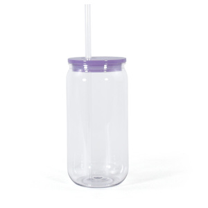 Vaso de Plástico Transparente de Pared Simple de 16oz en Oferta, Vaso Tipo Lata de Cerveza con Pajita de Plástico y Tapa Acrílica para Vinilo UV DTF - Product Image 2