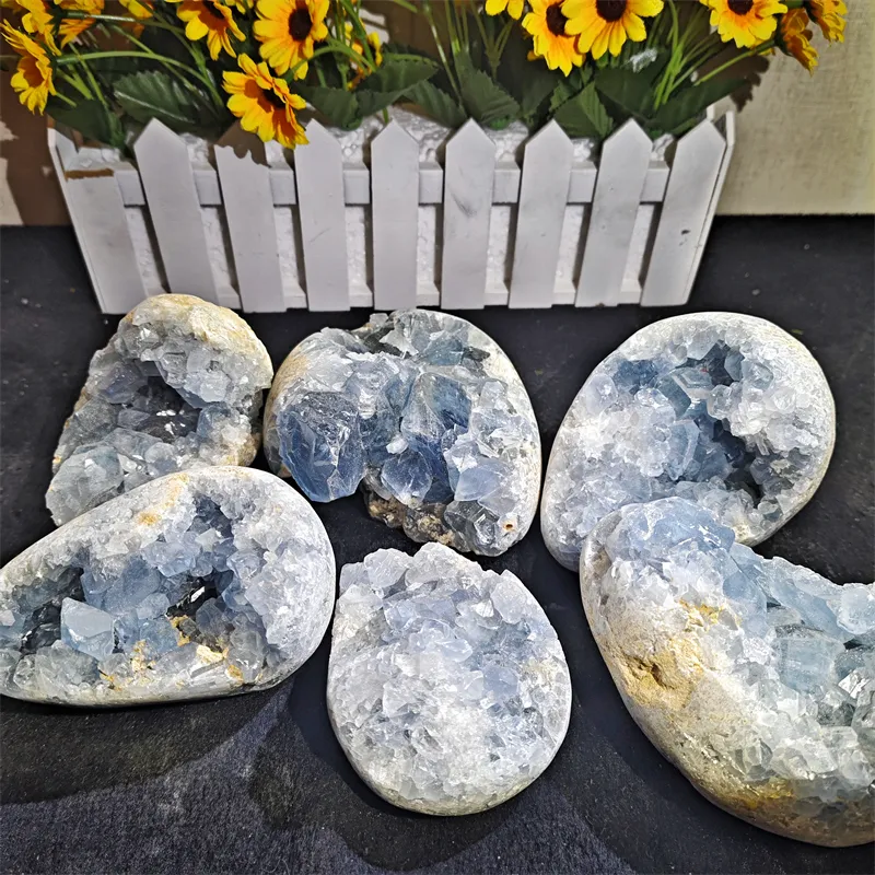 High quality blue celestile cluster raw geode natural crystals specimen for meditation