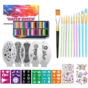 Kit complet de <span class=keywords><strong>peinture</strong></span> sur visage et corps pour débutants, 18 couleurs, gâteaux, pinceaux, pochoirs, guide, facile à utiliser, <span class=keywords><strong>peinture</strong></span> lavable pour le visage et le corps - Product Image 1
