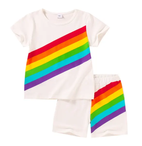 2 teile/satz Jungen Sommer tragen Farbe passend Regenbogen Kurzarm Match Shorts Set für Jungen Kinder Kinder Kleidung