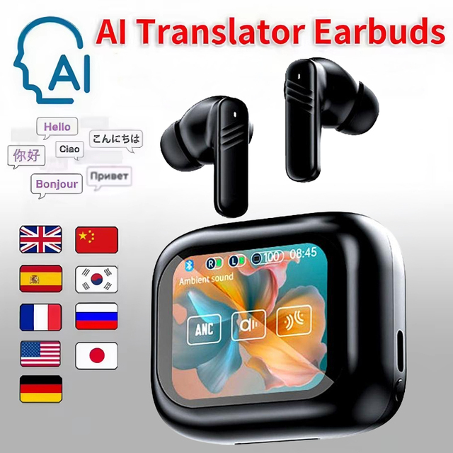 Ai Real Time Translator Earbuds 144 Languages Anc Noise Canceling Display Screen Tws Translation Wireless BT Earphones