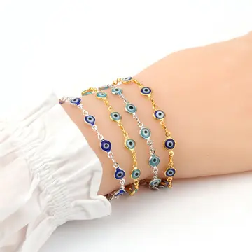 2021 New Jewelry Silver Gold Plated Link Chain Multi Evil Eyes Bracelet Multicolor Turkish Blue Eyes Beads Bracelet For Women