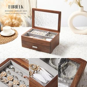 Eurielk Wooden Jewelry <b>Box</b> Double Layer With Drawer <b>Mirror</b> Top For Storage Display - Product Image 1