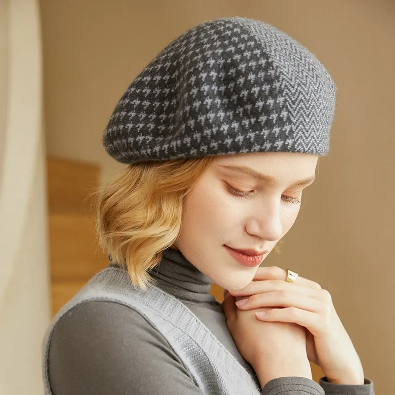 女性100% カシミアニットベレー帽冬秋ソフトウォームピュアモンゴルカシミアスカーフレディースファッション