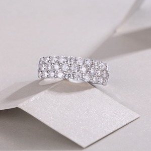 패스 다이아몬드 테스터 3 행 라운드 메인 다이아몬드 웨딩 밴드 지그재그 세트 VVS Moissanite 솔리드 925 실버 밴드 오픈 링 남성용 - Product Image 5