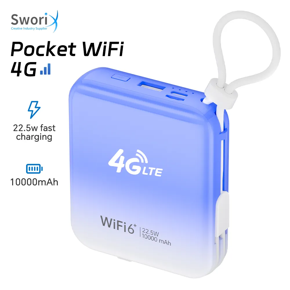 Wifi6 4g lte saku tahan api pengisian daya Super cepat Tipe C 10000mAh hotspot ponsel nirkabel wifi dengan slot kartu SIM dan power bank