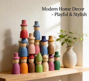 Boneka Kayu Pelangi DIY Buatan Pabrik, Figur Penyihir Warna, Mainan Montessori untuk Anak, Permainan Blok Terbuka - Product Image 3