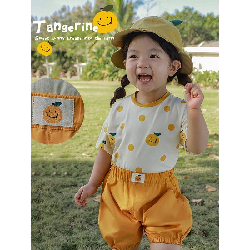 Baby Girls Summer Orange Series Sets Cute Yellow Cotton T-shirt