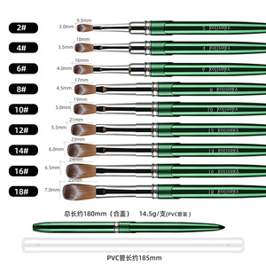 Professional Private Label Nail Acrylic Brush Metal Luxury Handle Green <b>Color</b> Crimped Pure Kolinsky Nail Brush for Nail Art - Product Image 3