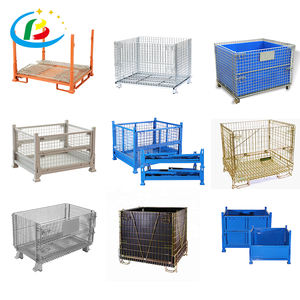 Industrial kotak palet baja dapat dilipat, dan ditumpuk kawat jala wadah dapat ditumpuk penyimpanan logam untuk gudang - Product Image 6