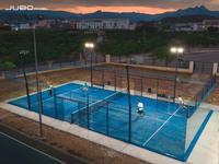 Terrain de padel extérieur super panoramique, certification CE, gazon 12500 Dtex, structure en acier galvanisé à chaud, dimensions 20m*10m, éclairage LED 400W