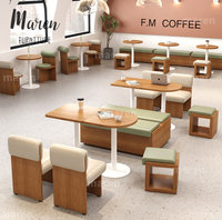 Set Meja dan Kursi Makan Kayu Solid Warna Krem, Kursi Santai Modern, Furnitur Restoran untuk Kedai Kopi Selebgram dan Kedai Teh Susu