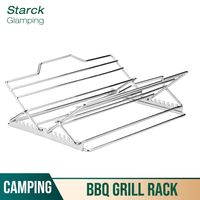 STARCK CAMPING Grille de rôtissage carrée pliable et réglable en acier inoxydable pour poulet, brochettes, barbecue, camping et four