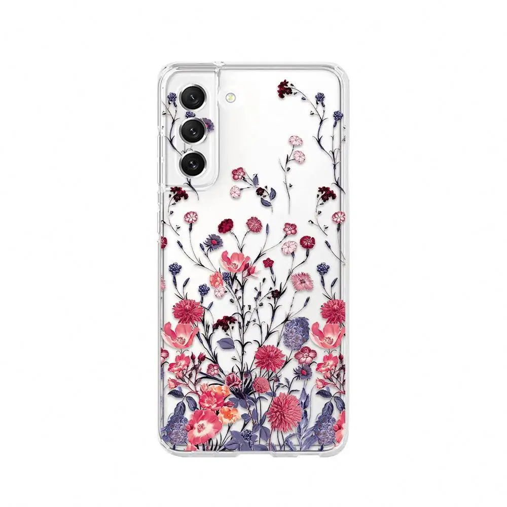 Samsung S22 S23plus S21 S20 S23 için sevimli çiçek koruyucu Ultra s22 Ultra şeffaf yumuşak Tpu geri cep telefonu ve aksesuarları