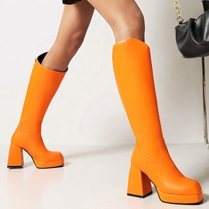 Simple Solid Platform Thick Bottom <b>Boots</b> Women Winter Shoes Walking Chunky Heel Knee High <b>Boots</b> Square Toe Back Zipper 43 - Product Image 4