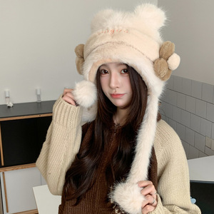 <b>Winter</b> Bear Ear Plush Hat Fleece Lined Thickened Ski <b>Cap</b> Keep Warm Adult <b>Winter</b> Lei Feng Hat - Product Image 1