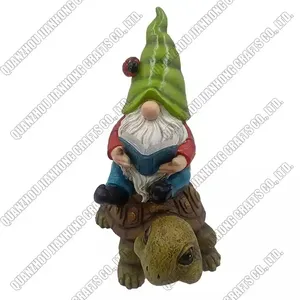 Garden Gnome Estátua Outdoor Decor Resina Gnomes Sentado na tartaruga Estátua para Garden Yard Pátio Lawn Decorações