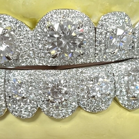 Ensemble de Grillz personnalisés sertis de pierres, style Hip Hop Rapper, bijoux dentaires Halo Stone pour hommes et femmes, pour fêtes et scènes, couleur argent