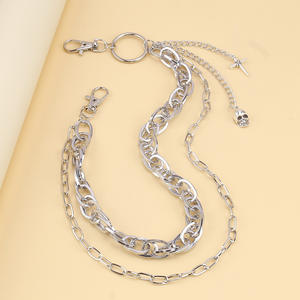 Cadena de cintura de metal de doble capa con colgante de calavera geométrica, de aleación de zinc, estilo Hip Hop Punk, para pantalones, moda casual, cadena corporal - Product Image 4