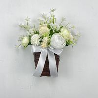Nouvelle collection transfrontalière Printemps/Été 2026, Panier de fleurs et couronne artificiels en plastique faits main, modernes, de haute qualité, avec pivoines et narcisses, 38x40cm