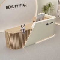 Comptoir de réception moderne en MDF pour salon de beauté, caisse de magasin de vêtements, établissement de formation, éclairage LED, hôtels, immeubles de bureaux