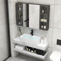 Ensemble de vanité flottante de salle de bains de panneau de roche de pierre de double pont de conception moderne de luxe de 48 pouces pour l'usage d'hôtel de chambre à manger