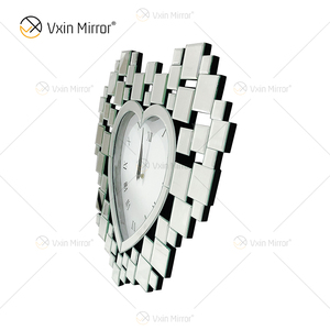 Anti-Droping Package WXMC-18 Modern <strong>Silver</strong> Decorative Heart-shaped Mirrored <strong>Clock</strong> - Product Image 1