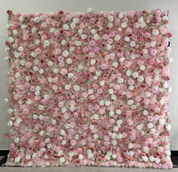 Dinding Bunga Ombre Pink Debu 8x8ft Custom, Latar Belakang 3D Realistis Mawar Sutra Gypsophila untuk Pernikahan, Photo Booth, Salon, Hari Ibu